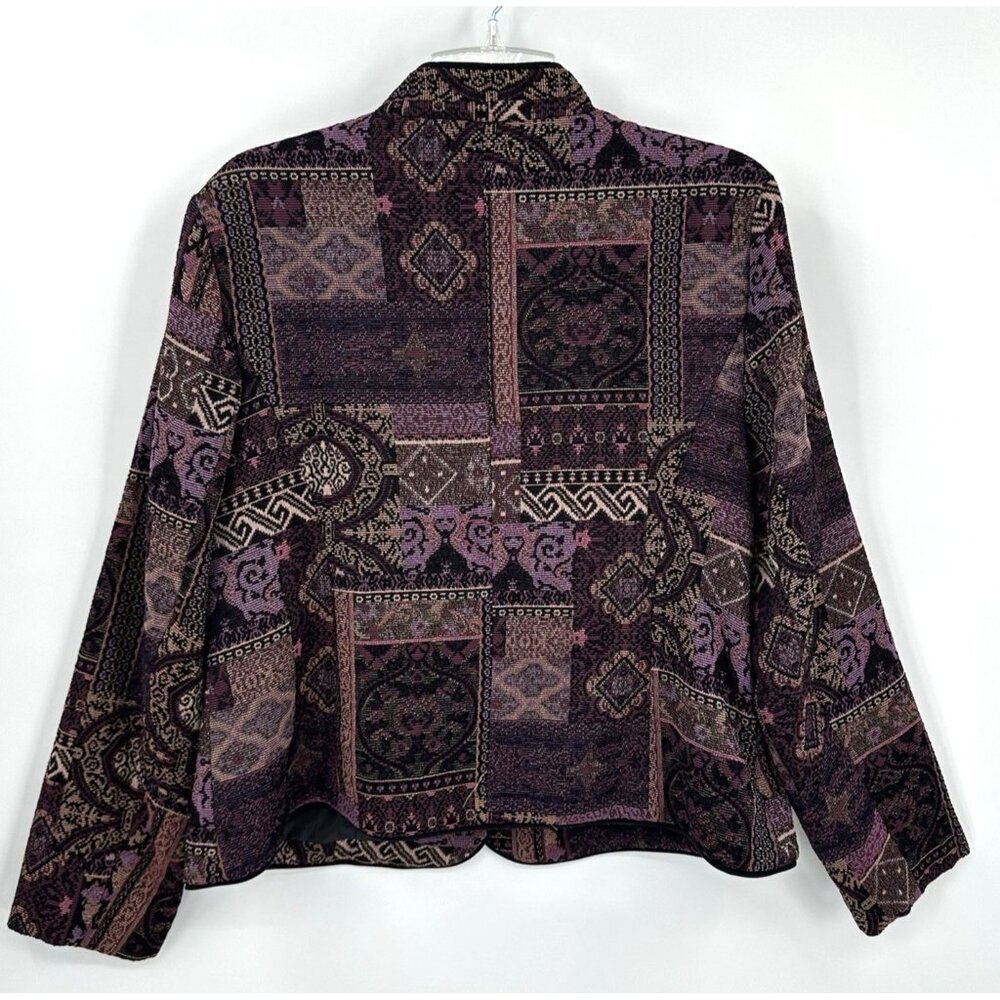 vintage BROCADE JACKET BLAZER purple XL asian inspired jacquard upholstry - Picture 6 of 8